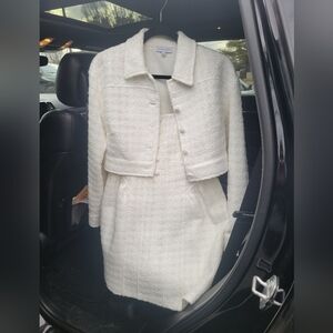 Gianni Bini White Teddy Jacket and Dress Ensemble